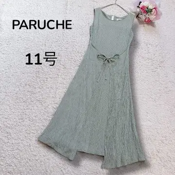 [PARUCHE] 와셔 플리츠 가공 체크 슬리브리스 롱 원피스