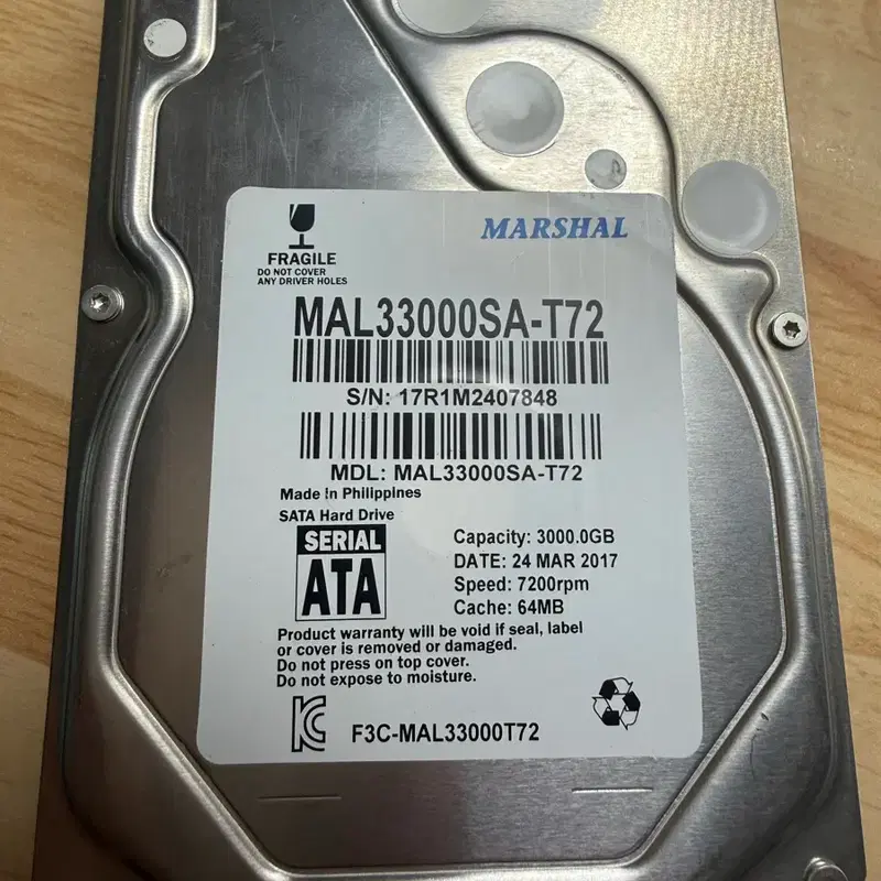 마샬 3TB HDD SATA 팝니다