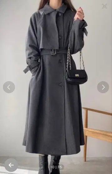 그레이 롱 코트 벨트 포함 여성용 아우터 봄