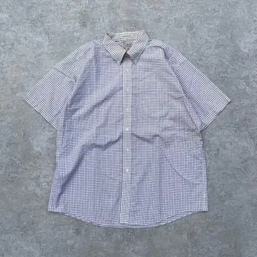00s LLBean BD 코튼 체크 셔츠 반팔 화이트