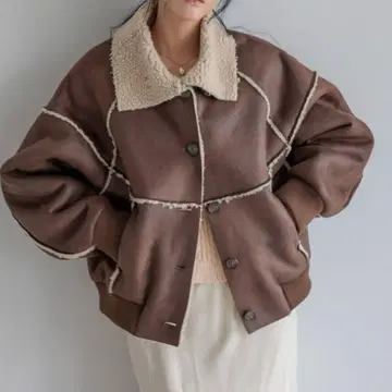 로리즈팜 무스탕 보아 블루종 브라운