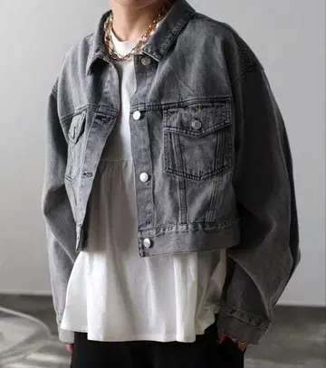 데님 데님 자켓 숏 기장 그레이 블랙