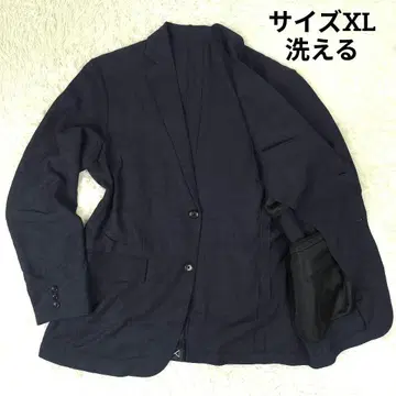 컨디션 최상 지유 워셔블 테일러드 자켓 싱글 체크 네이비