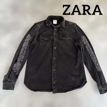 레어 ZARA 블랙 데님 자켓 릴랙스 핏 블루종