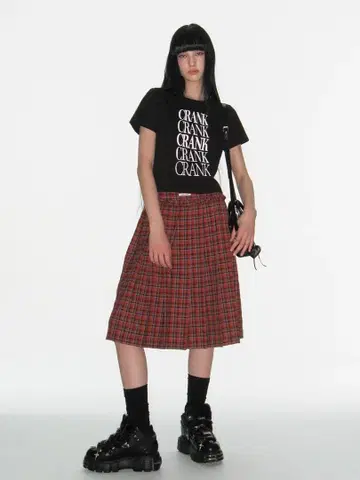 CRANK CHECK FRILL MIDI SKIRT_ORANGE