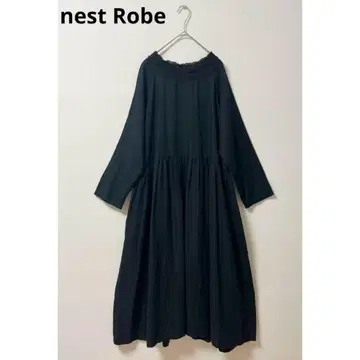 네스트로브 원피스 여성용 레이스 개더 2WAY 앞뒤 착용 블랙 린넨