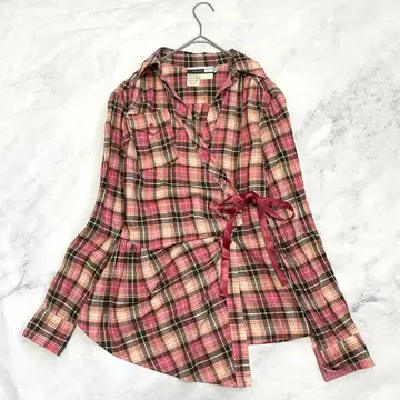 스포츠 맥스 코드 카슈쿨 체크 셔츠 블라우스 리본 38