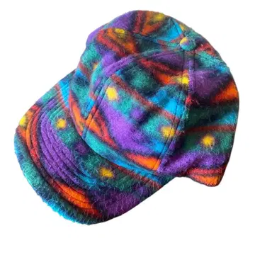 90s 사이키델릭 네이티브 멀티 컬러 올 패턴 플리스 스냅백