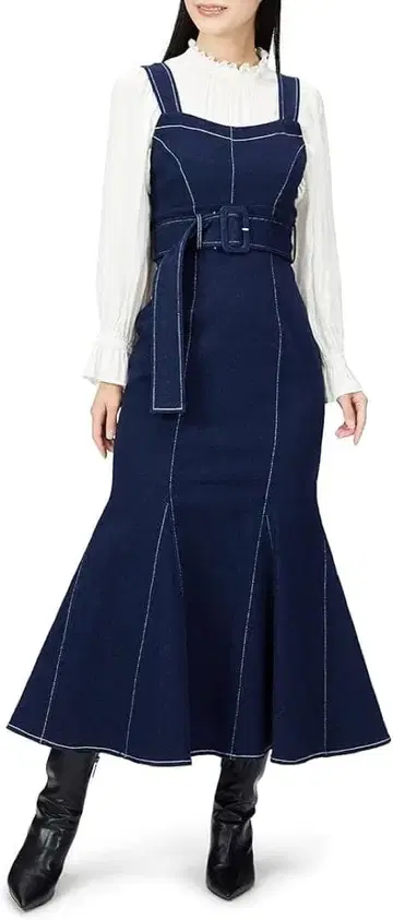 [ SNIDEL ] 코르셋 머메이드 점프 스커트 인디고 데님