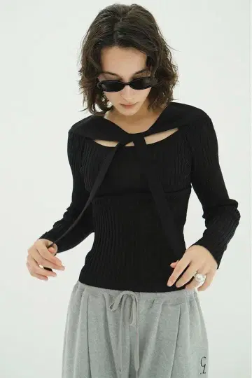 CLANE SHEER RIB RIBBON KNIT TOPS