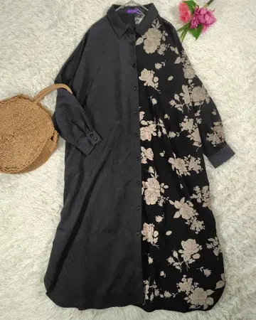 새상품 엑시즈팜 롱 원피스 비대칭 꽃무늬 장미 겉옷