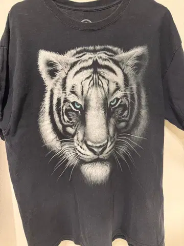 화이트 타이거 프린트 T셔츠 XL 블랙 애니멀 빅 프린