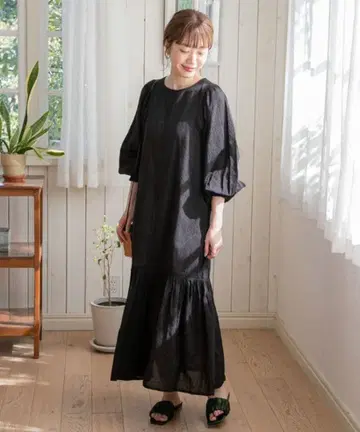 새상품 서니 라벨 퍼프 슬리브 코튼 자카드 원피스