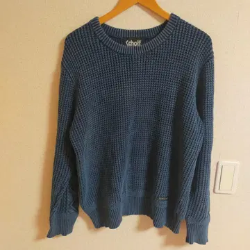 SCHOTT 샷 케이블 짜임 니트 스웨터 더스티 컬러 데님풍