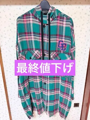 RNA 후드 부착 체크 셔츠 원피스