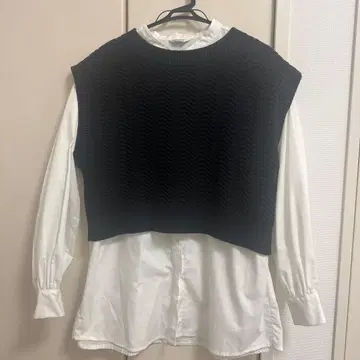 INGNI 블랙 니트 베스트 물결 짜임