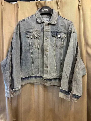 한국 브랜드 프린지 데님 자켓 그레이