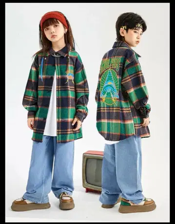 체크 무늬 키즈 댄스 의상 힙합 아동복