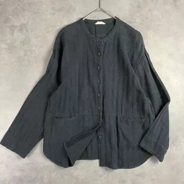 블루윌로우 코튼 린넨 셔츠 자켓 블랙 블라우스 겉옷
