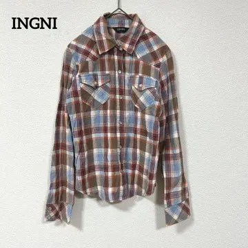 INGNI 체크 무늬 긴팔 셔츠 컬러풀 양 가슴 포켓 캐주얼