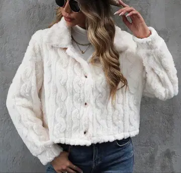 아이보리 플리스 크롭 자켓 XL