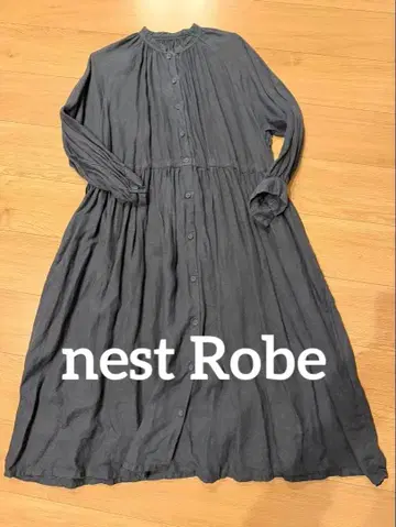 nest Robe 블랙 린넨 긴팔 셔츠 원피스