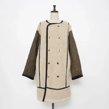 gomme 보아 퀼트 절개 롱 코트 카키 베이지 사이즈 M*ND1081