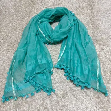 CITRUS 시트러스 코튼 실크 스톨 터콰이즈 폼폼 대형