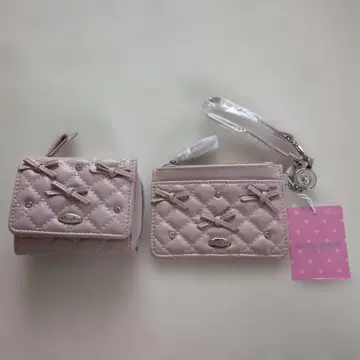 메조피아노 패스 케이스 핑크 퀼팅 지갑 리본