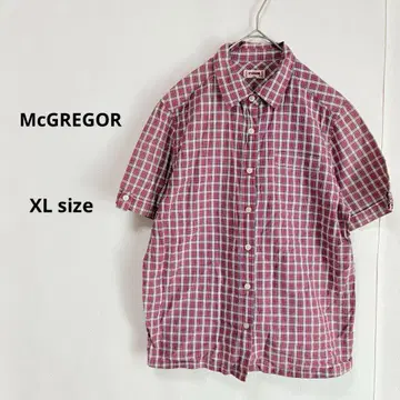 McGREGOR 맥레거 체크 무늬 셔츠 XL 반팔 레드 코튼