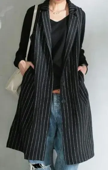 안티카 미사용 오리지널 스트라이프 롱 베스트 롱 자켓 레어