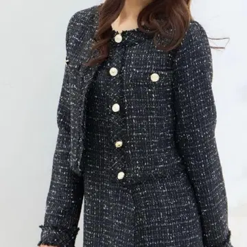 INGNI 트위드 프린지 자켓 블랙