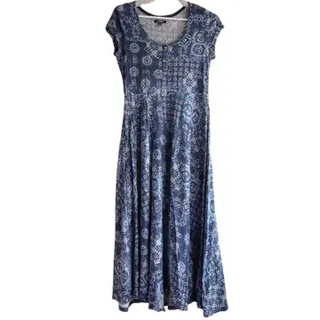 [ CHAPS ] 챕스 100% 코튼 올 패턴 맥시 길이 원피스 블루 M