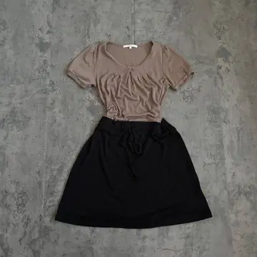 원피스 모리걸 페미닌 깔끔한 블랙 베이지 반팔 앤티크