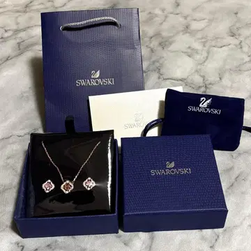 [ 스와로브스키 ] 플라워 모티브 목걸이 귀걸이 세트 핑크