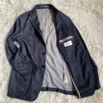 [ 린넨 ] 투모로우랜드 데님 라이크 테일러드 자켓 네이비 M