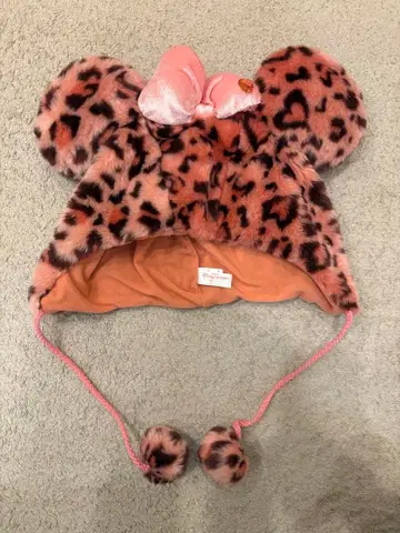 핑크 레오파드 무늬 귀 달린 퍼 모자 미니 마우스