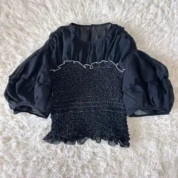 CLANE COLOR STITCHED SHIRRING TOPS 블랙 2