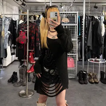 archive 데미지 니트 오버 사이즈 블랙 니트 아카이브