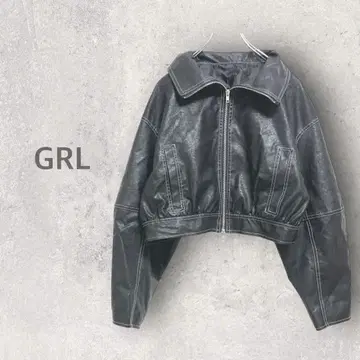 [그레일] 레더 자켓 F 숏 기장 카라 부착 아우터 캐주얼