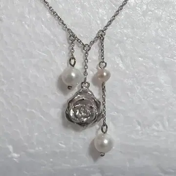담수 진주 로즈 실버 목걸이