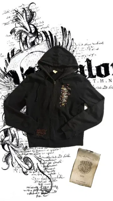 Don Ed Hardy 블랙 후드티 y2k 헤이세이 패션