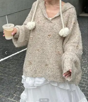 Alley by w closet 리본 포함 부클 빅 칼라 풀오버