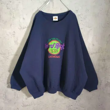 USA제 하드 록 카페 LasVegas 자수 로고 맨투맨 네이비