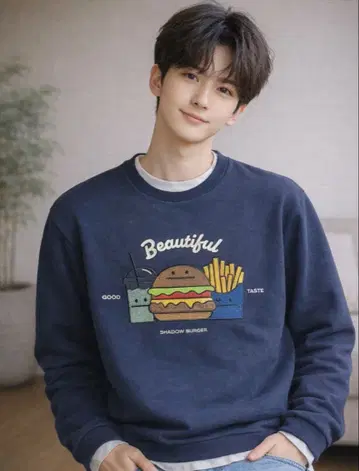 graniph 뷰티풀 섀도우 버거 네이비 맨투맨