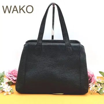 새상품급 WAKO 긴자 와코 주름 가공 카프 스킨 가죽 블랙 핸드백