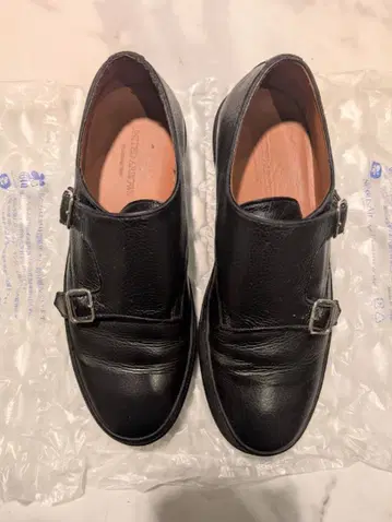 블랙 가죽 더블 몽크 스트랩 슈즈