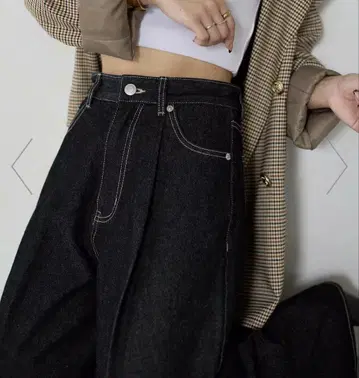 Thevon. yuna 기획 하이웨스트 스트레이트 데님 팬츠 S 블랙