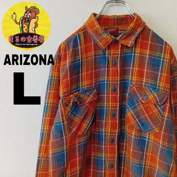 USA 구제 의류 ARIZONA 플란넬 셔츠 L 오렌지 네이비 체크
