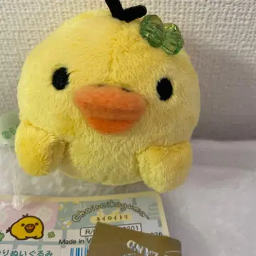 갈색 아기 곰의 큥큥 Days 손바닥 봉제 인형 노란 새